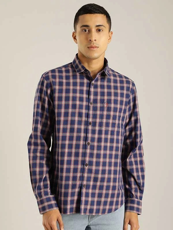 Indian Terrain Men Checkered Dark Blue Shirt
